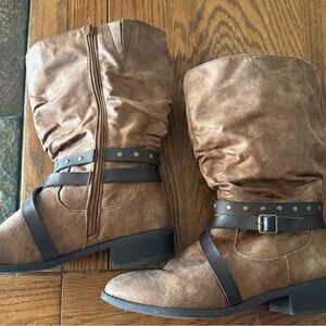 Brown Heeled Boots with Straps